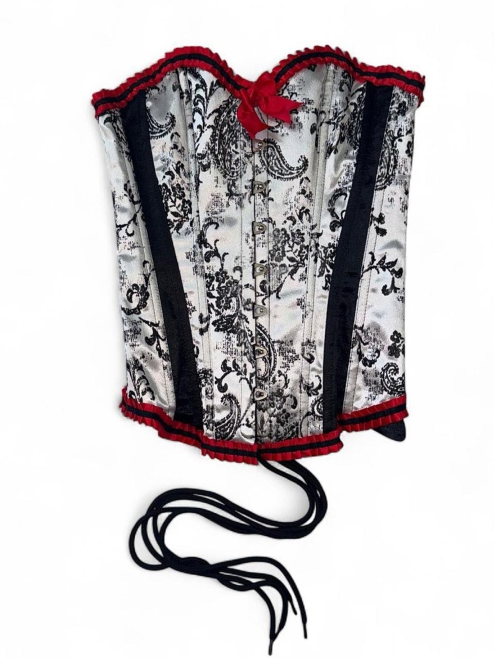 Shirley of Hollywood Victorian Floral Corset in Black, White & Red - 34